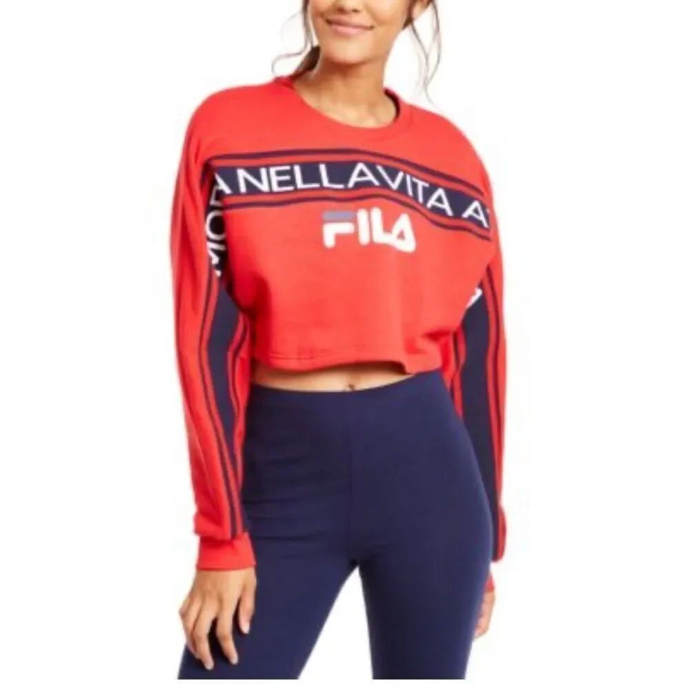 Fila Lucie Logo Red & Navy Cropped Sweatshirt sz L EUC
